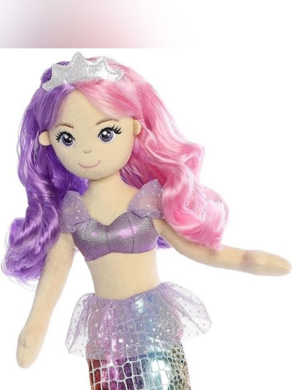 Plush Mermaid Doll in Pink & Purple Hair - Sparkle Tail Mermaid Toy